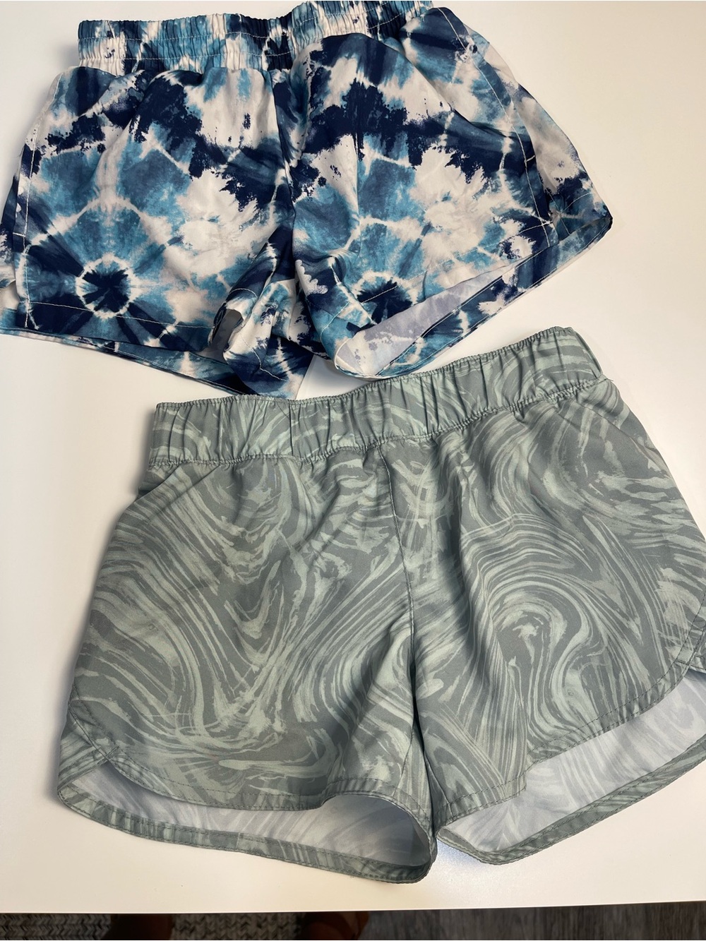 Old Navy Girls Athletic Shorts - Blue Tie-Dye & Sage Marble 8 medium good cond